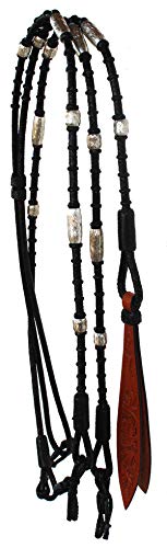 Pro Rider Horse Braided Leather Rawhide Romal Reins Silver Black Tack 6653