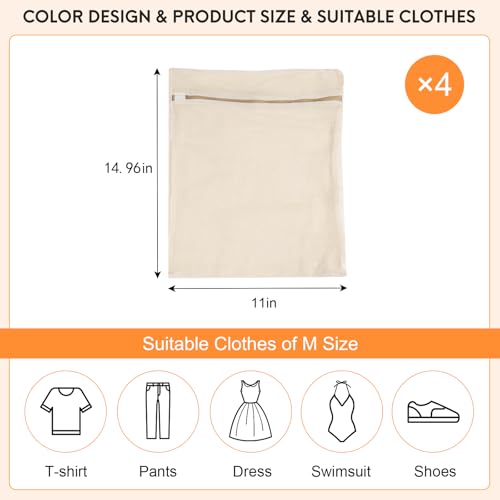 4-Piece Medium Durable Organic Cotton Mesh Laundry Bags with Sturdy Zippers and Breathable Mesh are Delicate Laundry Bags for Underwear, Clothes, Pants and Socks - size: Medium