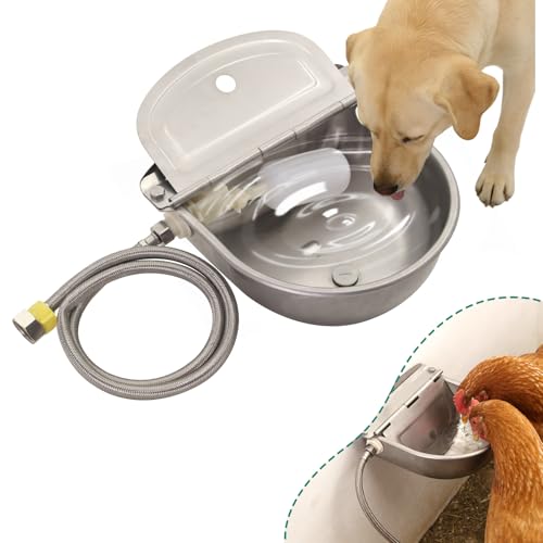 Automatic Animal Waterer Bowl with Float Valve 304 Stainless Steel Kit for Dog Horse Cow Pig Livestock Waterer Outdoor Dispenser for Chicken