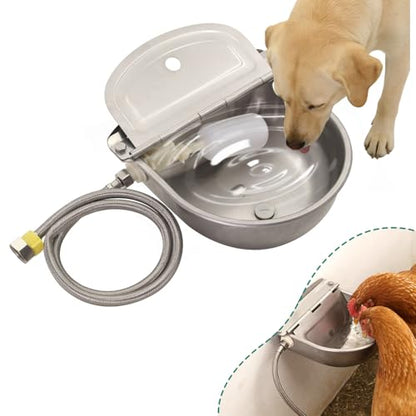 Automatic Animal Waterer Bowl with Float Valve 304 Stainless Steel Kit for Dog Horse Cow Pig Livestock Waterer Outdoor Dispenser for Chicken