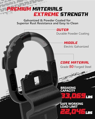 D-Ring Tie Down Anchors with Rubber Isolators, 4 Pack Heavy Duty 10 Ton Capacity Carbon Steel, Bolt-On with Mounting Hardware, Zinc & Powder Coated for Trailer, Truck, Pickup, Garage-Black - color: Black