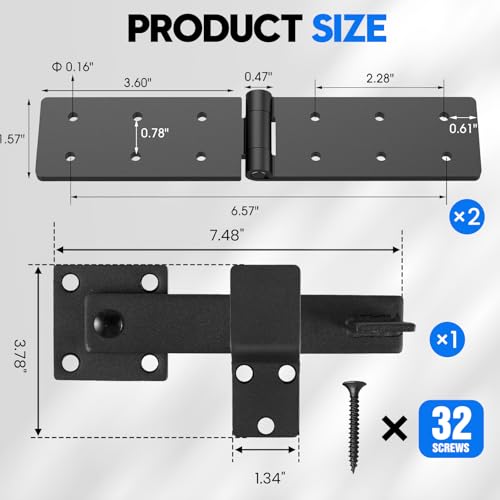 Fence Gate Hinge and Latch Set 2Pack Heavy Duty Gate Hardware Kit
