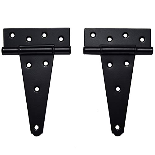 6 Inch T-Strap Shed Door Hinges Heavy Duty,Black Tee Hinge for Wooden Fences,Yard Door,Barn Door Gates, Wrought Hardware Rustproof,2Pack/Set - color: 2 pcs, size: 6 Inch