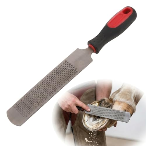 Hoof Rasp File Carbon Steel Farrier Rasp with Coarse and Fine Sides Non Slip Handle Hoof Maintenance Tool for Horse Goat Cow Donkey Trimming