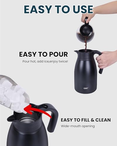 GiNT 51Oz Stainless Steel Thermal Coffee Carafe with Lid/Double Walled Vacuum Thermal Carafe / 12 Hour Heat Retention (Black, 1.5L) - color: Black, size: 50.7 Ounces