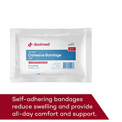 Dealmed Cohesive Bandage Wrap - 2" x 5 yd - Self-Adherent, Tan - 216 Rolls - color: Case (Tan), size: 2" x 5 yards