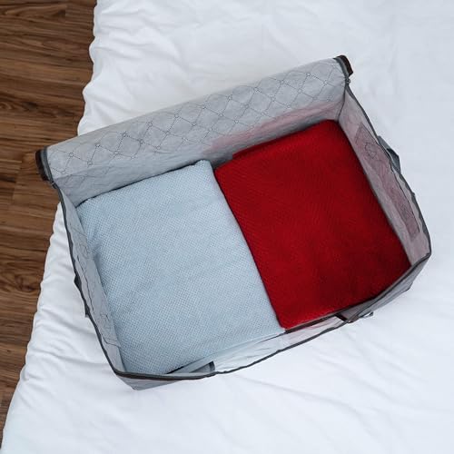 VENO 3 Pack Extra Large Clothes Storage Bag w/Reinforced Handle 24 Gallon | Thick Fabric Closet Organizer for Comforters, Blankets, Bedding, Foldable with Sturdy Zipper, Clear Window, Grey(24 Gallon) - size: Extra Large, 24 Gallon, Set of 3