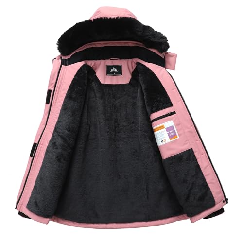 MOERDENG Women's Ski Jacket Waterproof Warm Winter Coat - color: Pink, size: Medium
