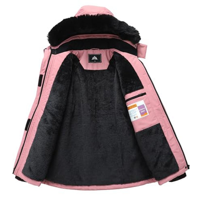 MOERDENG Women's Ski Jacket Waterproof Warm Winter Coat - color: Pink, size: Large