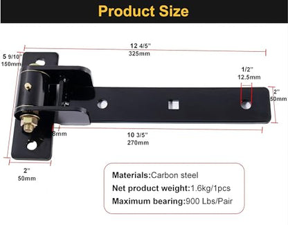 13" Heavy Duty Strap Gate Hinges,900LBS Load Capacity,Thickened Solid Steel | 2Pcs Built-in Ball Bearing T Hinge for Smooth Swing,Bolt or Weld-On Wooden/Metal Gate,Garden Fence Shed Barn Gate(Patent) - size: Large-L
