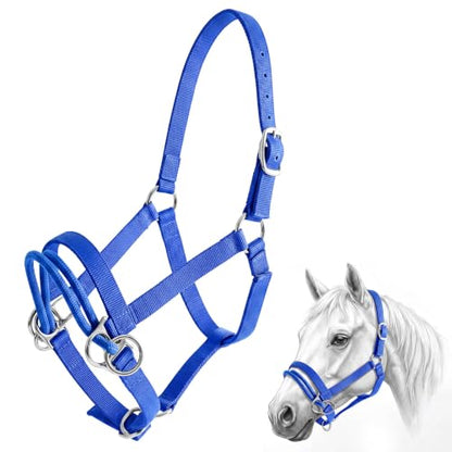 Abbylike Dually Style Horse Training Halter, Blue Bitless Pony Control Headcollar, Humane Pony Behavior Correction Tool for Leading, Training, Adjustable Equine Equipment - size: L,Warmblood