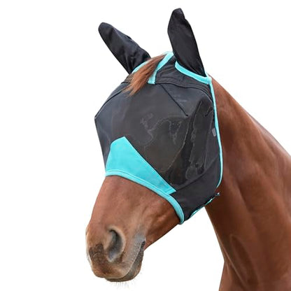 WeatherBeeta ComFiTec Deluxe Fine Mesh Mask with Ears, Black/Turquoise, Full - size: Full