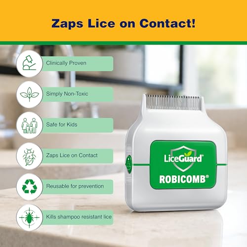 LiceGuard RobiComb Electronic Head Lice Comb, Gentle Lice Treatment | For Kids & Adults, Zapping Nit Comb Detects & Kills Infestation in Thick, Fine & Curly Hair, Microcharge Technology