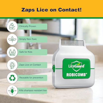 LiceGuard RobiComb Electronic Head Lice Comb, Gentle Lice Treatment | For Kids & Adults, Zapping Nit Comb Detects & Kills Infestation in Thick, Fine & Curly Hair, Microcharge Technology