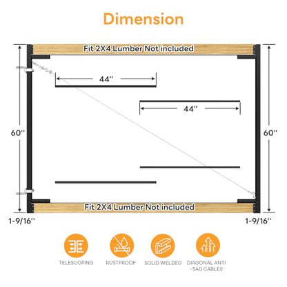 DIYHD 조절 가능한 풀 프레임 처짐 방지 게이트 키트, 너비 152.4cm-243.8cm(60인치-96인치)에 적합, 높이 1.5m(5피트~6피트) - color: 1팩, size: 60"~96" Wide, 5'~6' High