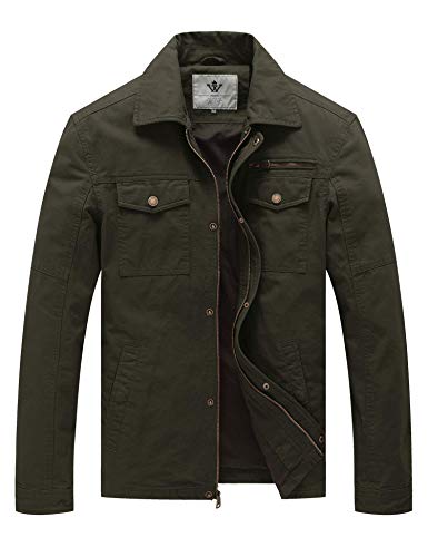 WenVen Men's Casual Canvas Cotton Military Lapel Jacket - color: Army Green, size: 3X-Large