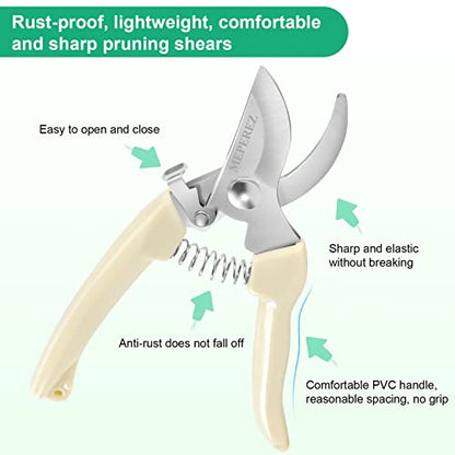 Premium garden shears, meperez pruning scissors gardening tools, pruners for flower, bushes, rose and fruit tree, use for florist, yard and orchard the plant clippers, sharp white steel anvil snips, 2 - style: Japanese