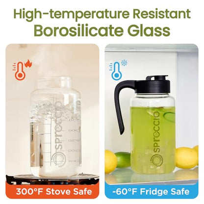 Mason Jar Pitcher 64 oz, Heat-Resistant Glass Pitcher with Lid and Handle, Leak-Proof & Airtight Sun Tea Glass Jar for Outside, Breastmilk, Cold Brew, and Iced Tea (1, black)