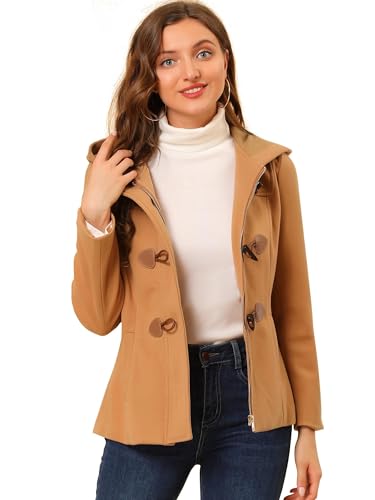 Allegra K Womens Casual Winter Peacoat Hooded Button Toggle Duffle Coats - color: Brown, size: Small
