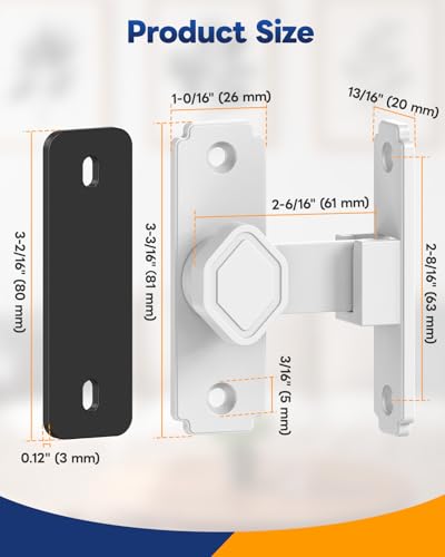 Pocket Door Lock, 90 Degree Latch, Barn Door Hardware White 4PCS - color: White-4 Pcs