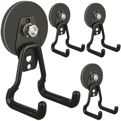 ULIBERMAGNET Upgraded Large Magnetic Hooks,Strong Heavy Duty Magnet Hooks for Power Drill,Broom,Garden Tools,Pegboard,Garage,Workshop,Hardware, 4 Pack Magnet Storage Holder for Hanging(Black) - style: V1 PRO 2.59" Medium L Black 4PC