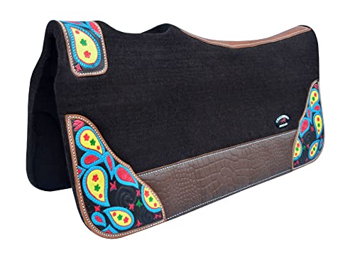 CHALLENGER Horse 32" x 30" Western Contoured Wool Felt Therapeutic Saddle Pad Black 39219 - color: Black Paisley