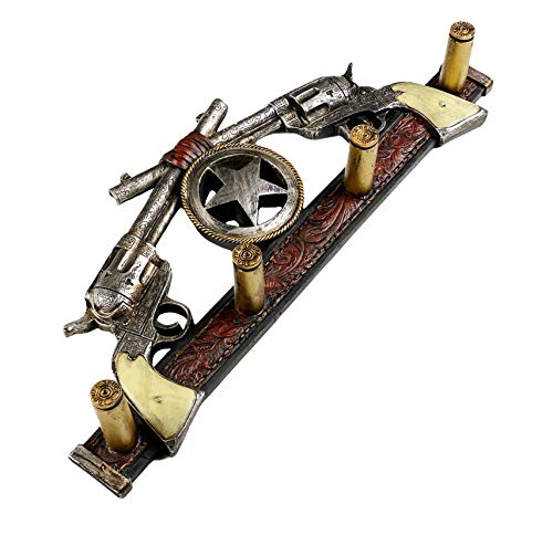 Urbalabs Six Shooter Western Coat Hanger Towel Hook Country Decor Wall Coat Rack Hanging Hooks Key Holder Mounted Decorative Cowboy Hat Rack Rustic Home Gun Decor (Double Pistol Shotgun Shell) - color: Double Pistol Shotgun Shell