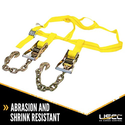 US Cargo Control Side Mount Wheel Net with Cam Buckle,Two Ratchets and Chain Extensions, Easy to Use Wheel Strap for Vehicle Tie Down Applications, Durable Polyester Webbing, 2 Pack