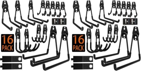 KOFANI Steel Garage Storage Hooks - 32 Pack Anti-Slip Coating, Heavy Duty Wall Mount Hooks for Hanging Bike, Ladder, Garden Tools - color: Black, size: 32 Pack