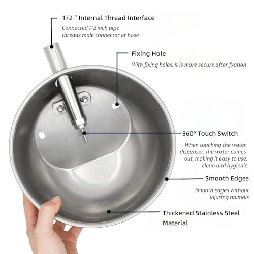 Pig Waterer Automatic Hog Waterer with 1/2" NPT(F) Thread | Heavy Duty Stainless Steel Livestock Water Trough for Swine Hog Pigs Sows, 8.3 Inches in Diameter, Large