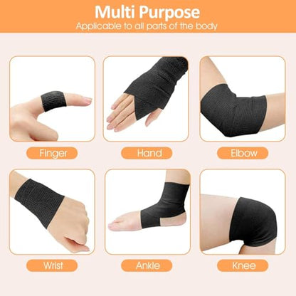BIRDDIE 18 Packs 1"/2"/3" Black Self Adherent Bandage Wrap - color: Black