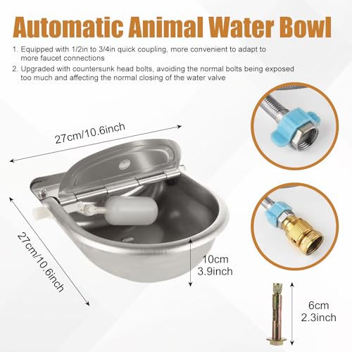 YAYODS Automatic Dog Water Bowl Dispenser Outdoor with Float Valve, Stainless Steel Auto Self Filling Animal Waterer Feeder for Outdoor Livestock, Chicken, Cow, Horse