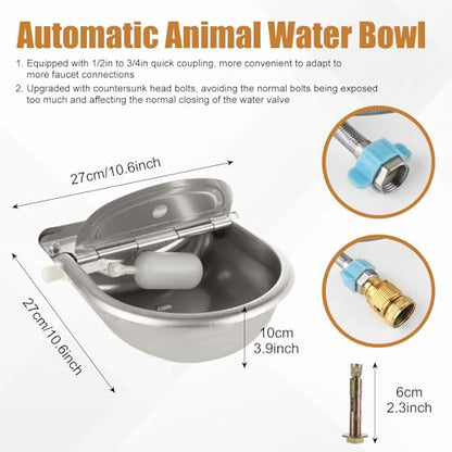 YAYODS Automatic Dog Water Bowl Dispenser Outdoor with Float Valve, Stainless Steel Auto Self Filling Animal Waterer Feeder for Outdoor Livestock, Chicken, Cow, Horse