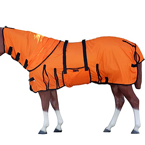 HILASON Horse Fly Sheet Breathable Mesh UV Protection Mosquito Bug Summer - color: Orange with black piping, size: 84 In