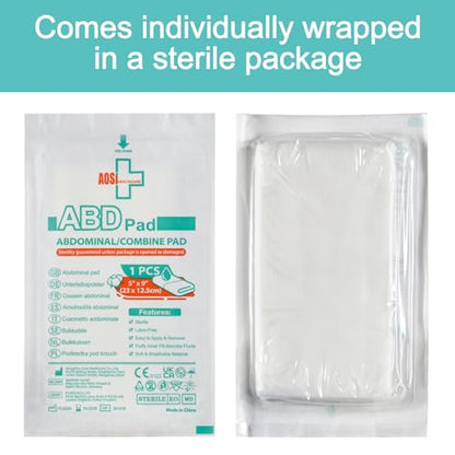 General Medi Sterile Abdominal Combine Pads - 25 Count 5" x 9" Individually Wrapped Absorbent & Thick Pads
