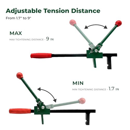 Chain Link Fence Puller Tool, Heavy-Duty Ratcheting with 9-Inch Stretcher | 9" ratchet travel, 5° tilted base & hooked groove. Pulls woven/barbed wire. One-person pulling tool for farm, ranch, garden