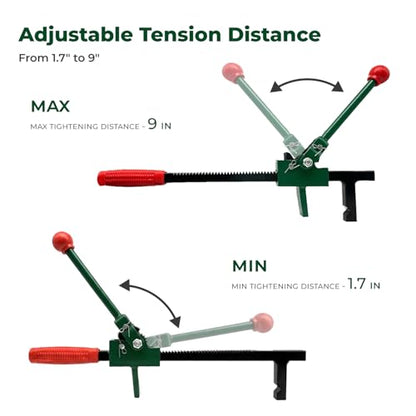 Chain Link Fence Puller Tool, Heavy-Duty Ratcheting with 9-Inch Stretcher | 9" ratchet travel, 5° tilted base & hooked groove. Pulls woven/barbed wire. One-person pulling tool for farm, ranch, garden