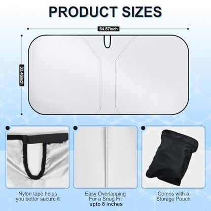 SINGARO Universal 300T Car Windshield Sun Shade, Foldable Reflective for Windshield & Window Shades with Overlapping Design, Car Interior Accessories (64.5" L x 33" W) - size: Big SUV