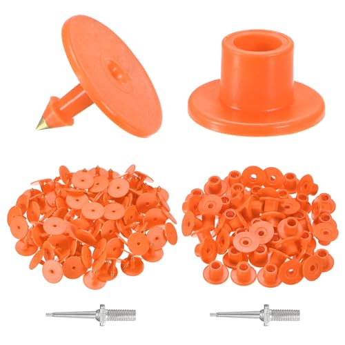 M METERXITY 50-Pack Cattle Ear Tags, Plastic Round Blank Livestock Tags with 2 Ear Label Needles for Cows/Sheep/Cattle/Pig, Farm Animal Identification Markers [Orange] - color: Orange