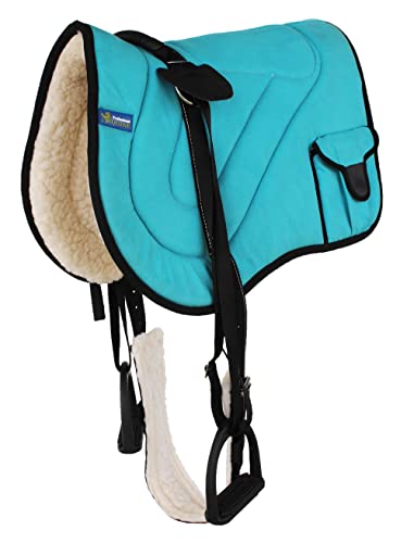 Horse Saddle PAD Trail Fleece Padded Adjustable Bareback Pad Pocket Stirrups 39193 - color: Turquoise/Black, size: Bareback Pad: 25" L x 36" W Cinch: 31" L x 3" W
