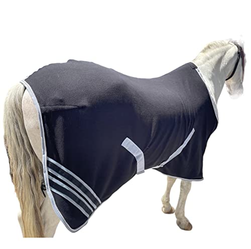 Majestic Ally Anti Pill Fleece Horse Blanket /Sheet with Silver Braided Rope (Black, 78) - color: Black, size: 78