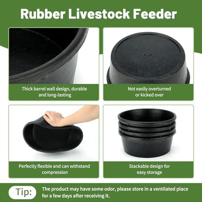2Pcs Rubber Feed Pan, 1 Gallon Horse Feed Bucket - color: Black-4Quart, size: 2PCS