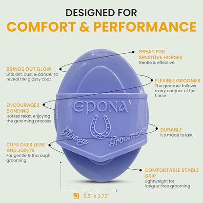 Epona Lavender Flexible Glossy Curry Comb for Horses – Soft, Ergonomic Grooming Brush with Flexible Tines for Deep Cleaning, Massage & Shedding Care - color: Lavender