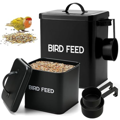 Reallnaive 2 Pcs Metal Bird Seed Container with Scoop,Black - color: Black