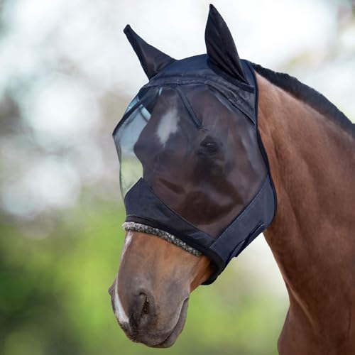 Harrison Howard CareMaster Horse Fly Mask Large Eye Space Half Face with Ears Black Large Full Size - color: Black, size: Full (Large)