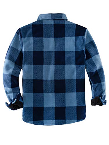 ZENTHACE Men's Warm Sherpa Lined Plaid Shirt Jacket - color: Blue, size: Medium