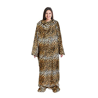 Catalonia Wearable Blanket with Sleeves & Foot Pocket for Adults - color: Cheetah, size: Fleece
