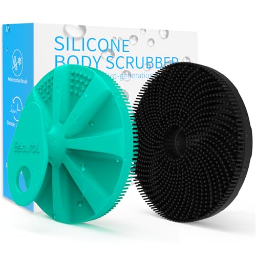 Silicone Body Scrubber, BEAUTAIL Gentle Exfoliating Brush for All Skin Type | Lather Well Shower Scrubber for Body, Bath Essentials for Women, Men & Kids, Hygienic Silicone Loofah. 2-Pack, Green+Black - color: Type3-green+black 2 Pcs