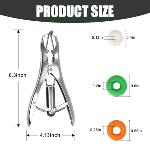 Goat Banding Kit, Stainless Steel Expander Tool 200pcs 3-Size Rubber Bands - color: silver, size: Small