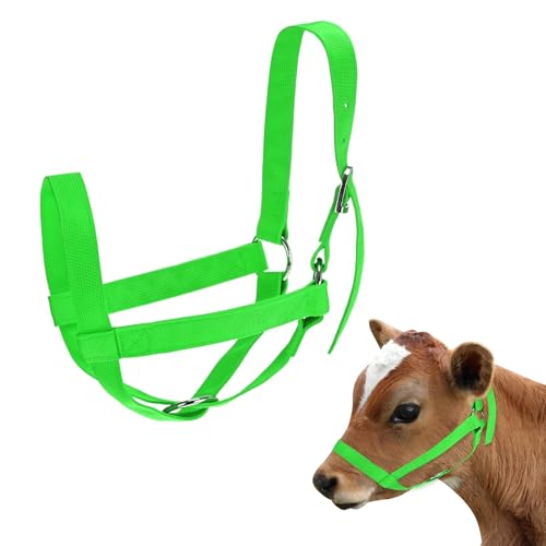 M METERXITY 1-Pack Adjustable Cattle Cow Calf Halter, 15.74"-19.68" Nylon Livestock Cow Halter for Miniature Horse/Donkey/Goat/Cattle [Green]